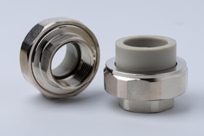 Cross-section of compression fitting with brass ferrule