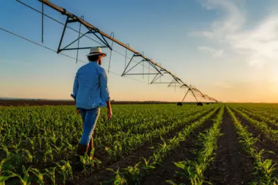 Farmer planning irrigation system and selecting suitable plumbing pipes for agricultural field