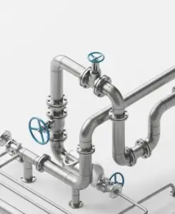 Sprinkler irrigation pipeline layout with tees and elbows causing pressure loss in water flow