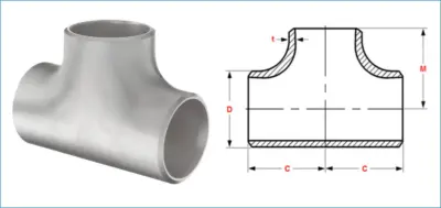 HDPE tee fitting diagram showing three outlets including main run inlet outlet and perpendicular branch
