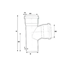 HDPE tee specification format showing inlet outlet and branch diameter measurements in millimeters